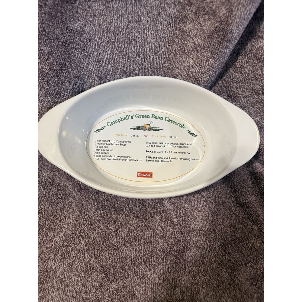 Campbell's Green Bean Casserole 50th Anniversary Ceramic Dish 1.5 Qt Double Hand